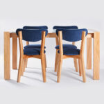 MESA ALTA PATAS RECTAS PARA?SO Y BLANCO + 4 SILLAS CHERLYN TAPIZADAS